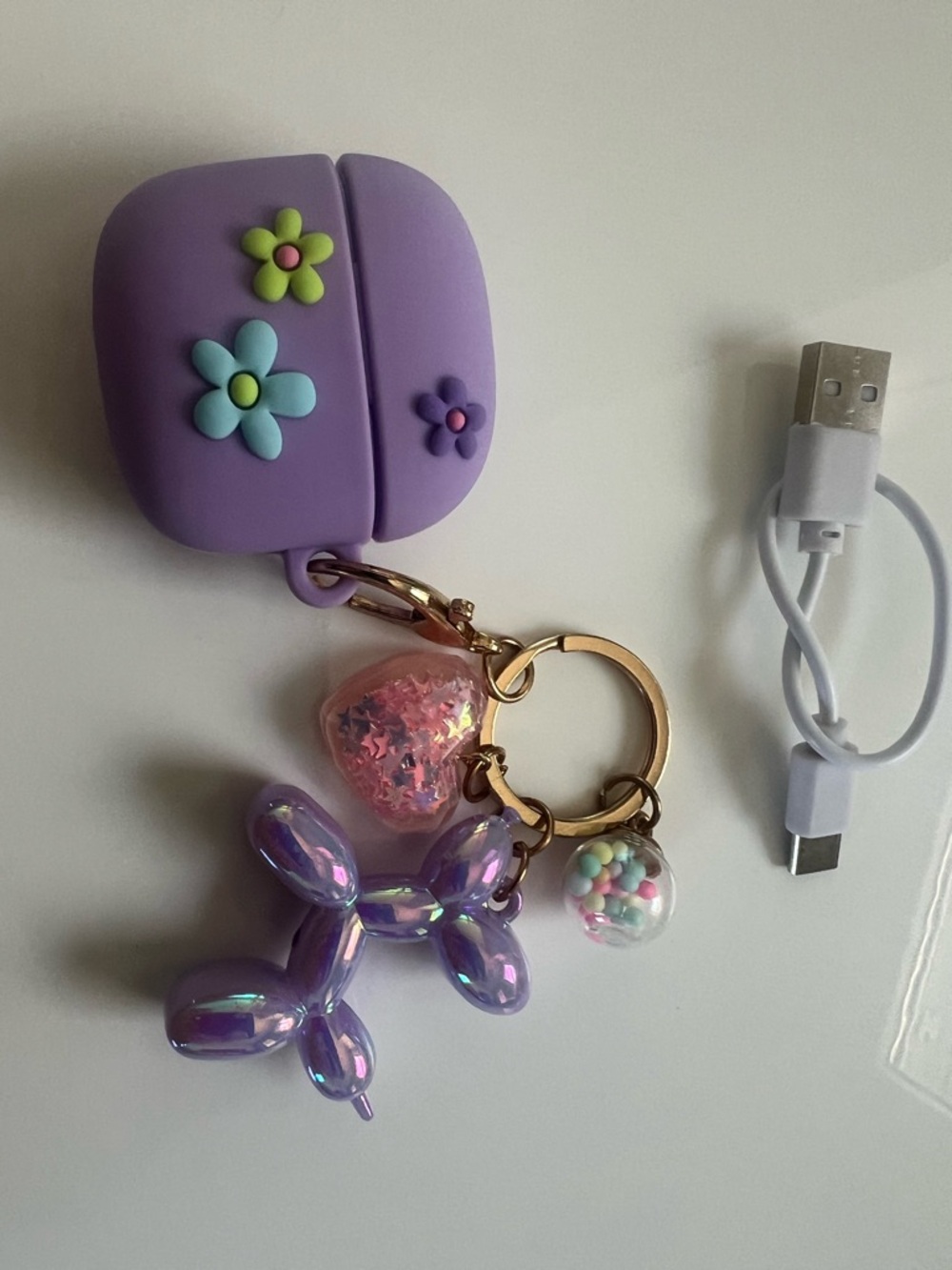 Purple AirPods Case w Keychain Charms + Wireless Earbuds Set Cute - Picture 4 of 6